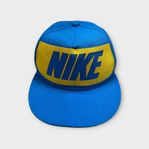 Nike True Snapback Hat Blue Yellow Vintage 90s Style Flat Bill High Retro